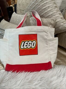 Vintage Lego White and Red Logo Canvas Tote
